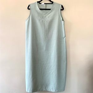 Vintage 90s Bon Worth Sage Green Leaf Embroidered Shift Dress